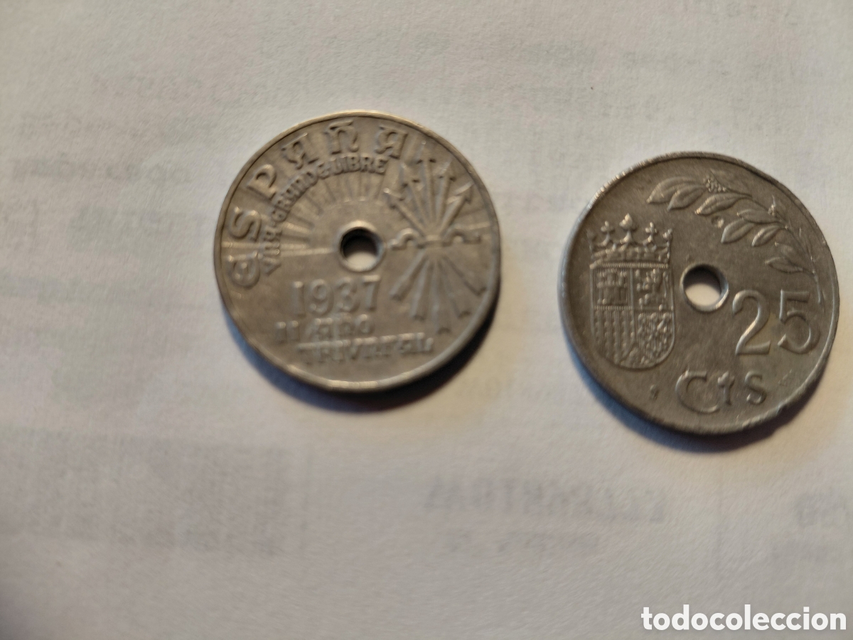 Monedas Franco: Monedas (2) de 25 cts 1937 - Foto 3