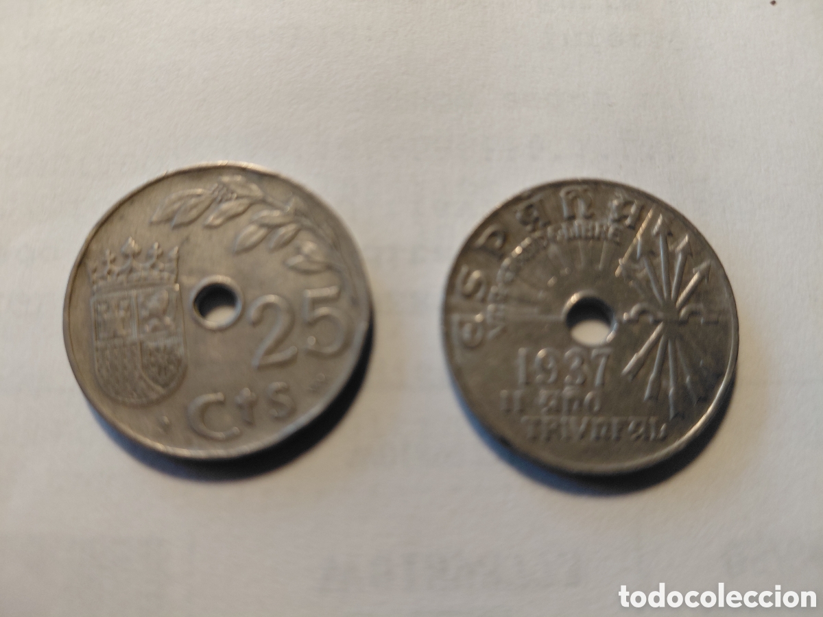 Monedas Franco: Monedas (2) de 25 cts 1937 - Foto 1