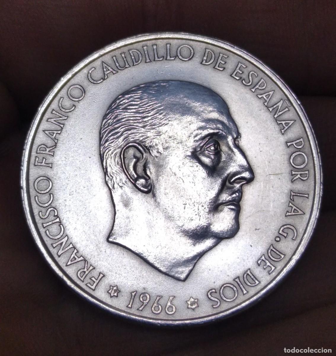 M&uuml;nzen unter Franco: 100 PESETAS ESPA&Ntilde;A PLATA FRANCO 1966 *69 PALO RECTO TROQUELADA