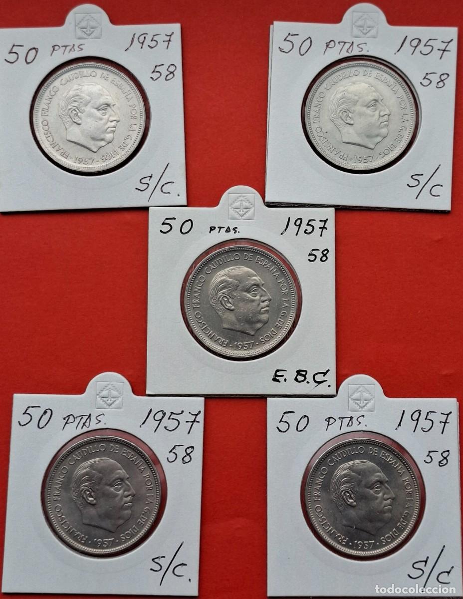 Monedas Franco: 5 monedas de 50 pesetas 1957 *58. 4 SIN CIRCULAR Y 1 EBC.
