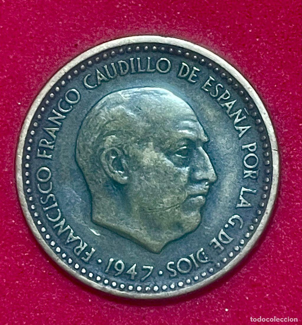 Monedas Franco: 1 PESETA EMITIDA POR FRANCISCO FRANCO A&Ntilde;O 1947-49, MUY ESCASA