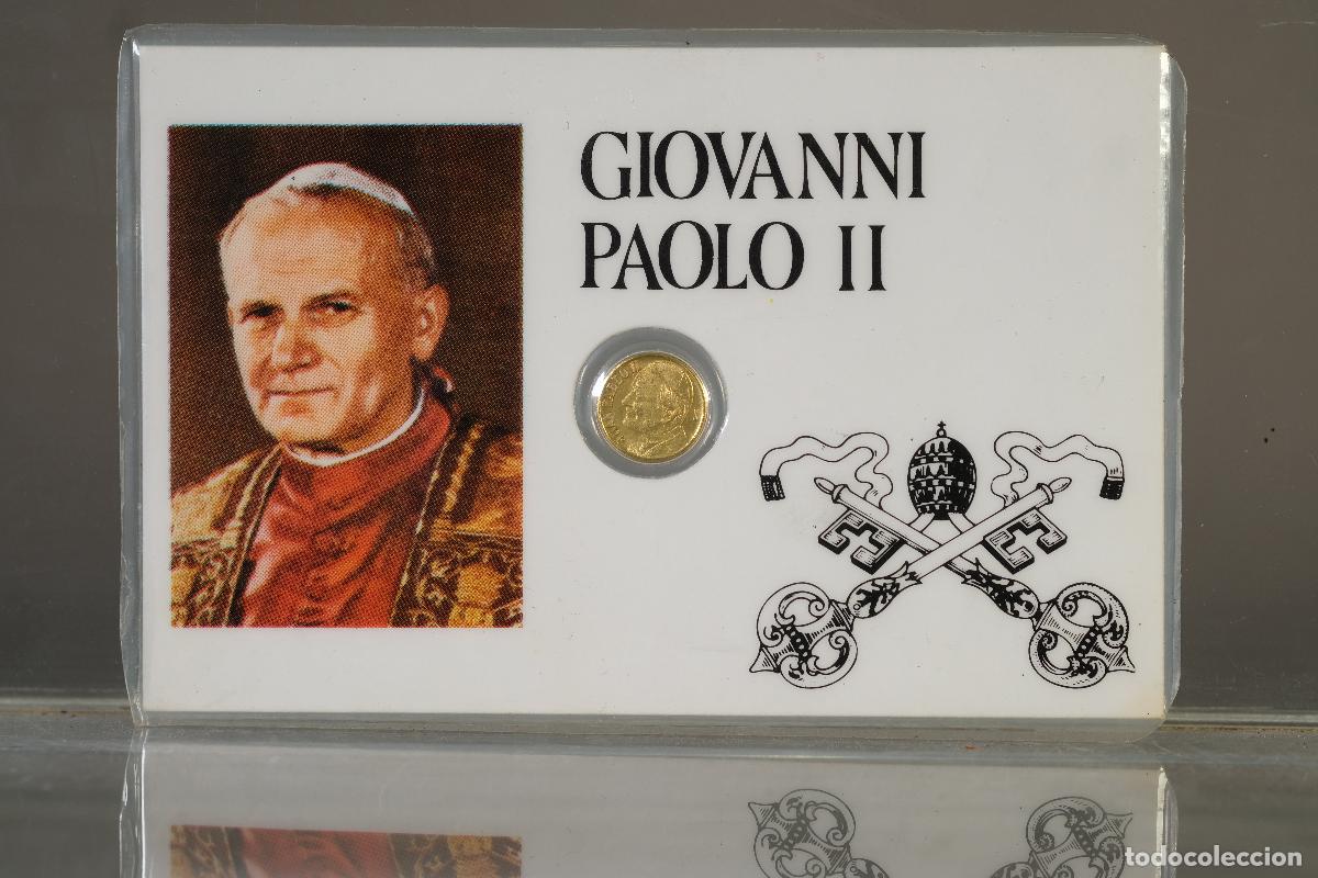 Monedas Franco: Tarjeta con moneda dorada de Juan Pablo II (Giovanni Paolo II)