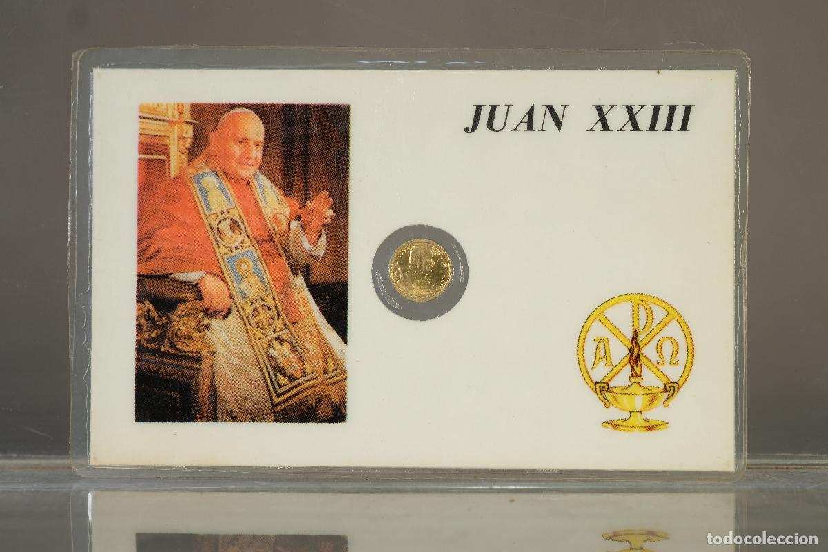 Monedas Franco: Tarjeta con moneda dorada del papa Juan XXIII (Angelo Giuseppe Roncalli)
