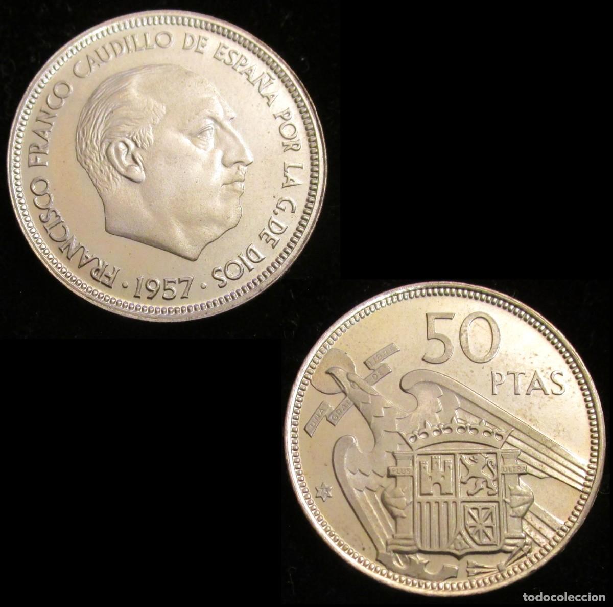 Monedas Franco: *GUTSE* FRANCO-3, 50 PESETAS 1957*75, PLUS, BRILLO ORIGINAL, PROOF.