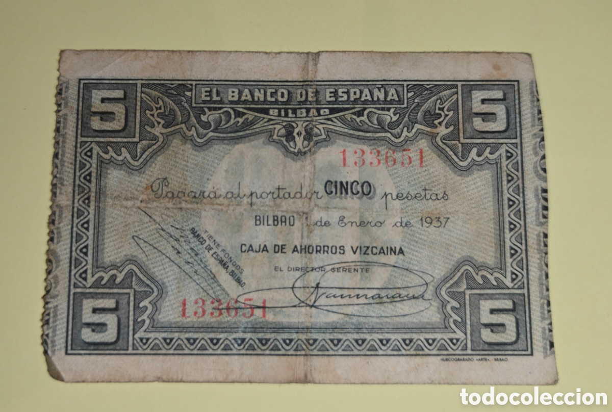 Monedas Franco: Billete 5 pesetas 1937