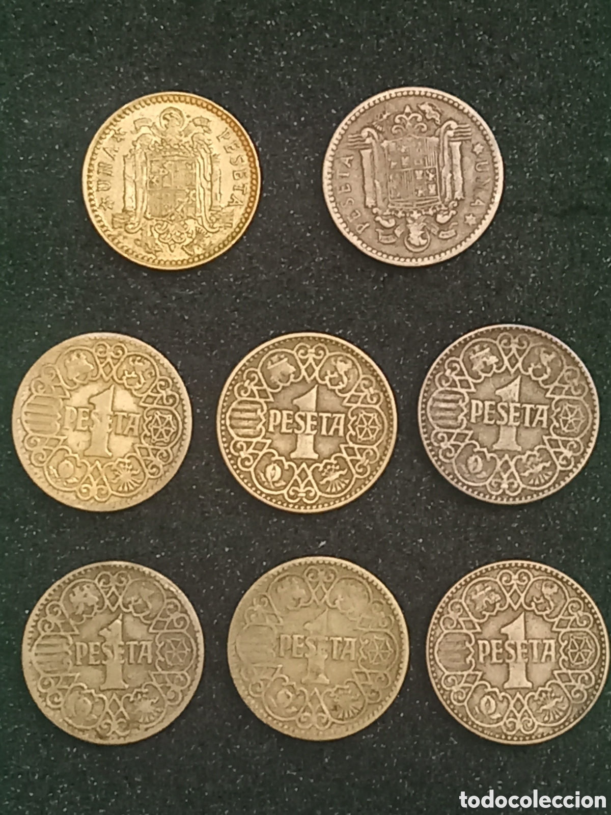 Monedas Franco: Lote de 8 Monedas del Estado Espa&ntilde;ol (Franco): 6 de 1 Peseta 1944 (&rdquo;1 Grande&rdquo;) y 2 con Busto