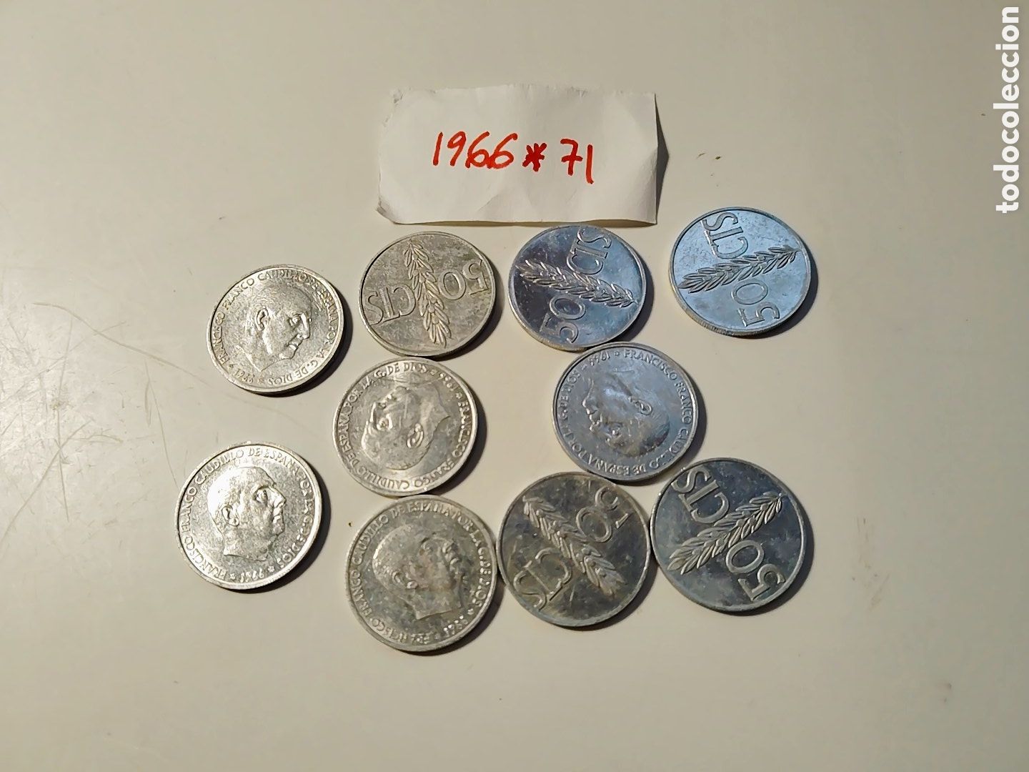 Monedas Franco: Lote de 20 monedas de 50 c&eacute;ntimos A&ntilde;o 1966*71