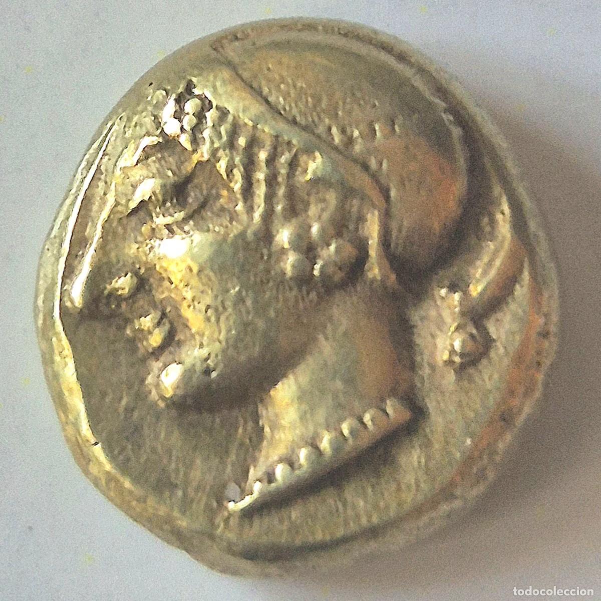 Monedas Grecia Antigua: 1/6 Est&aacute;tera-Stater (Hekte) Oro Electrum Ionia-Phokaia circa 521-478 a.c. Cabez Mujer Casc Arca izq