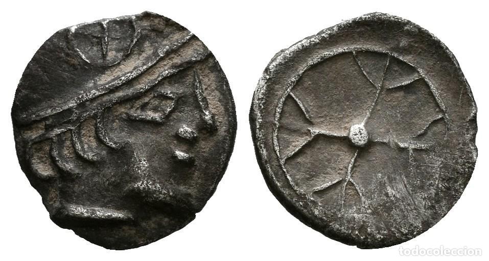 Monedas Grecia antigua: GALIA, Massalia. Obolo de imitaci&oacute;n massatolia. (Ar. 0,62g/10mm). 450-410 a.C. (BN 524). Anv: Cabeza