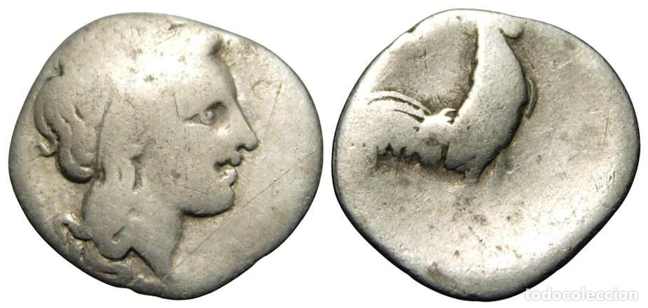 Monedas Grecia antigua: Campania, Neapolis AR Triobol (c. 300-275 aC), Gallo - RARO