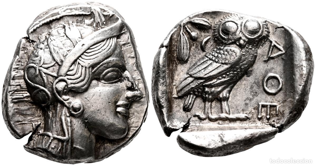 Moedas Gr&eacute;cia Antiga: ATTICA, Atenas. Tetradracma. (Ar. 17,16g/26mm). 454-404 a.C. (HGC 4, 1597). Anv: Cabeza de Atenas co