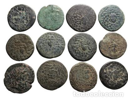 Monedas Grecia antigua: LOTE 12 MONEDAS GRIEGAS ANTIGUAS DE BRONCE &ndash; GORGONA &ndash; ANVERSO Y REVERSO