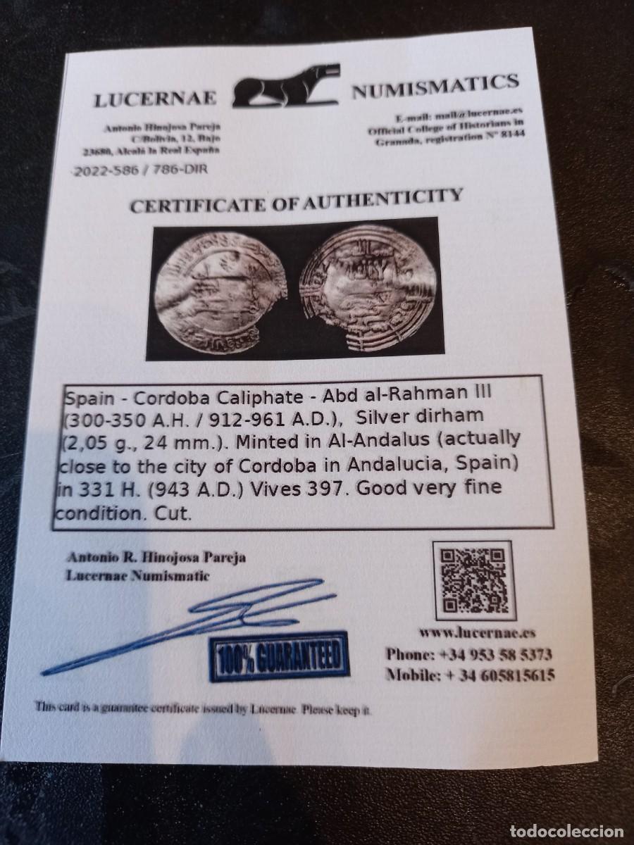 Monedas Hispano &aacute;rabes: Espa&ntilde;a califato C&oacute;rdoba 1 dirham - Foto 3