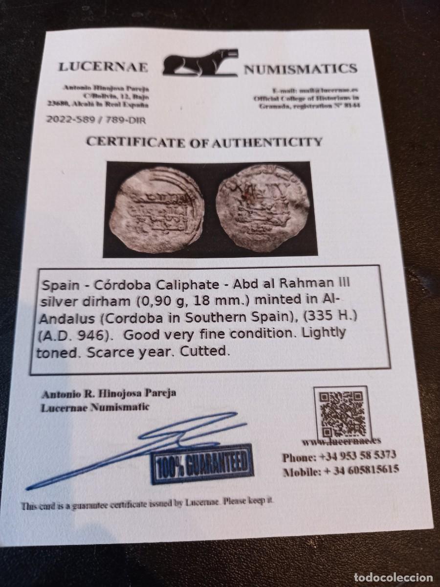 Monedas Hispano &aacute;rabes: Espa&ntilde;a califato C&oacute;rdoba 1 dirham - Foto 3