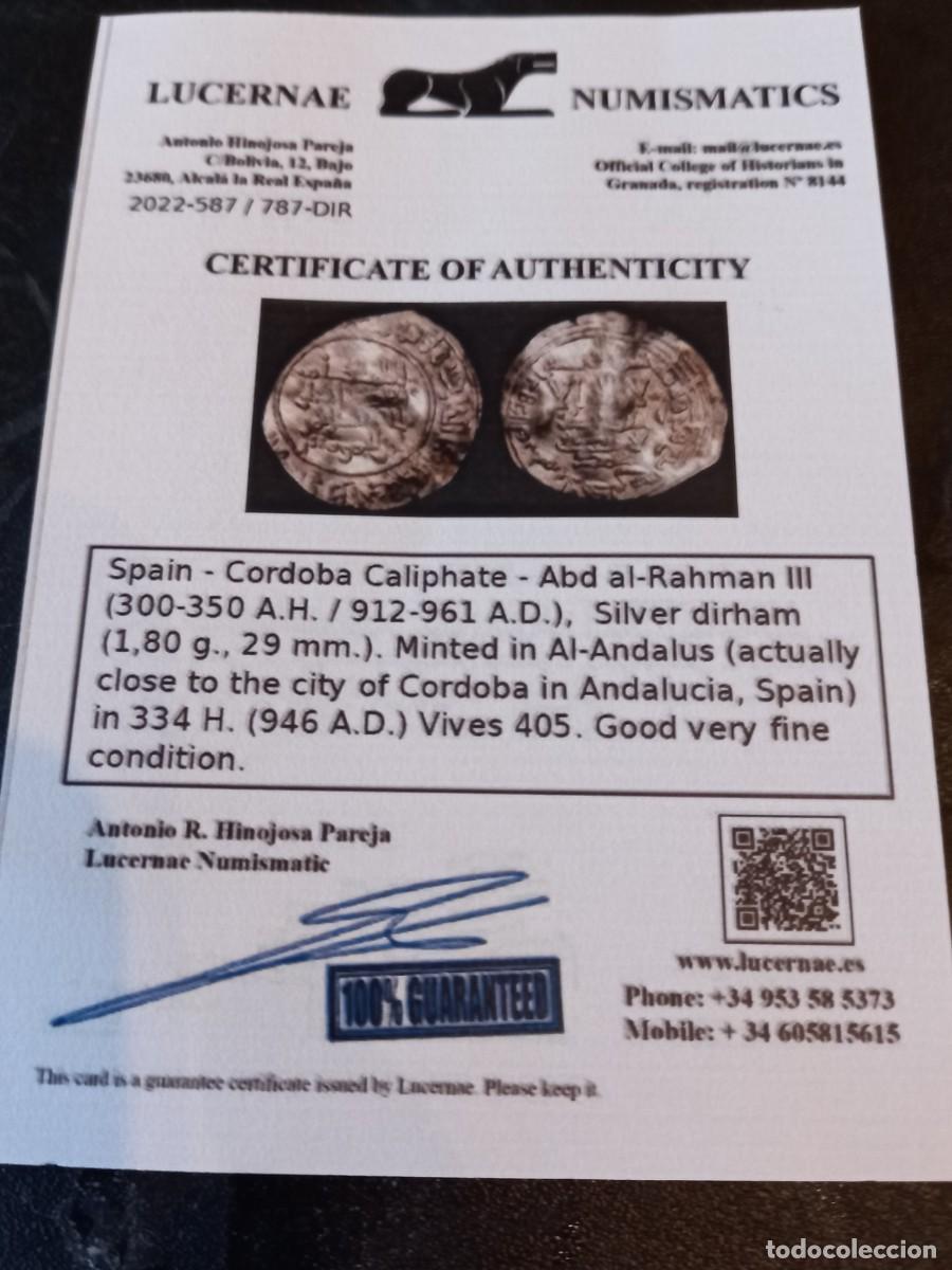 Monedas Hispano &aacute;rabes: Espa&ntilde;a califato C&oacute;rdoba 1 dirham - Foto 3