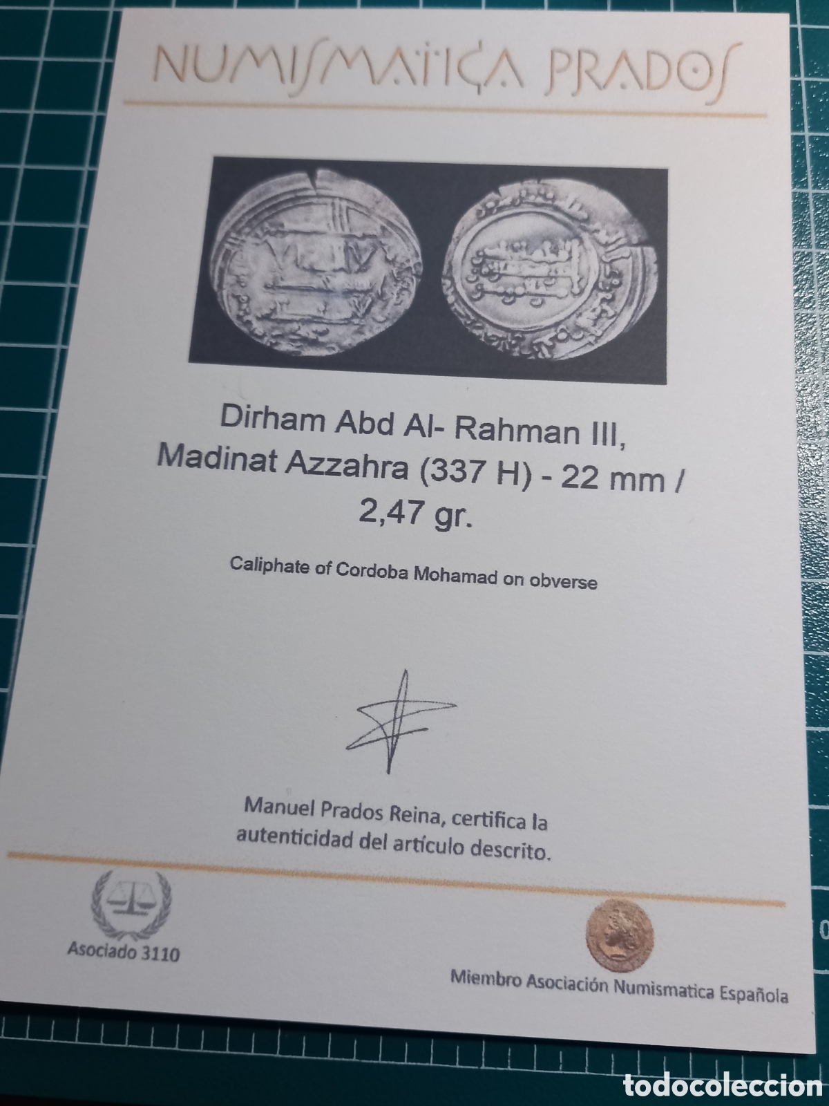 Monedas Hispano &aacute;rabes: Espa&ntilde;a Dirham califato C&oacute;rdoba 337H - Foto 3