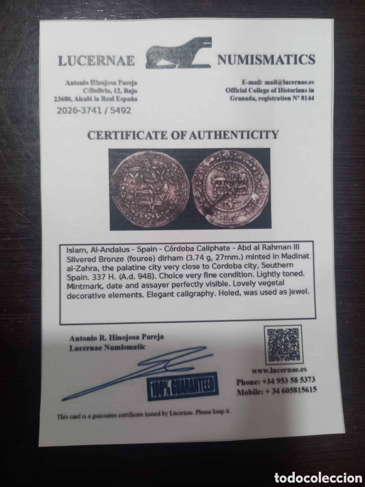 Monedas Hispano &aacute;rabes: Espa&ntilde;a dirham califato C&oacute;rdoba 337 H - Foto 3