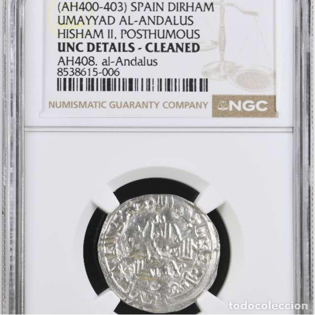 Monedas hispano &aacute;rabes: Califato de C&oacute;rdoba - Hisam II, dirham. Al-&Aacute;ndalus 388 H. 998 d.C.