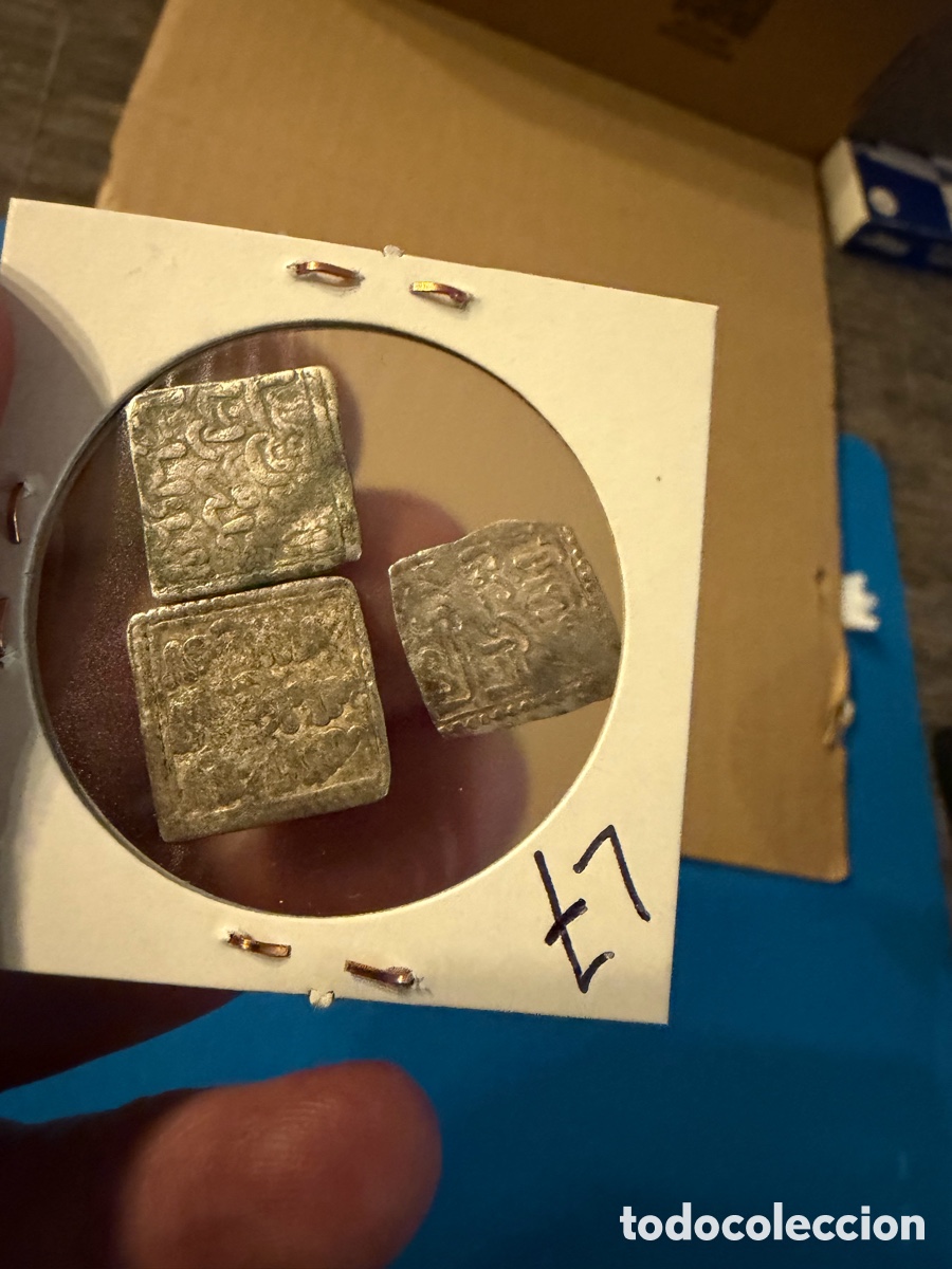 Monedas hispano &aacute;rabes: 3 Almohade .Dirham D&iacute;rhem.Merinies plata silver L7