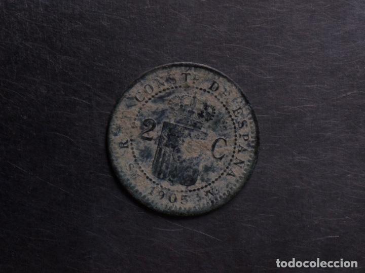 Monedas ib&eacute;ricas: MONEDA DE COBRE ALFONSO XIII 1905, 2 C&Eacute;NTIMOS - Foto 3
