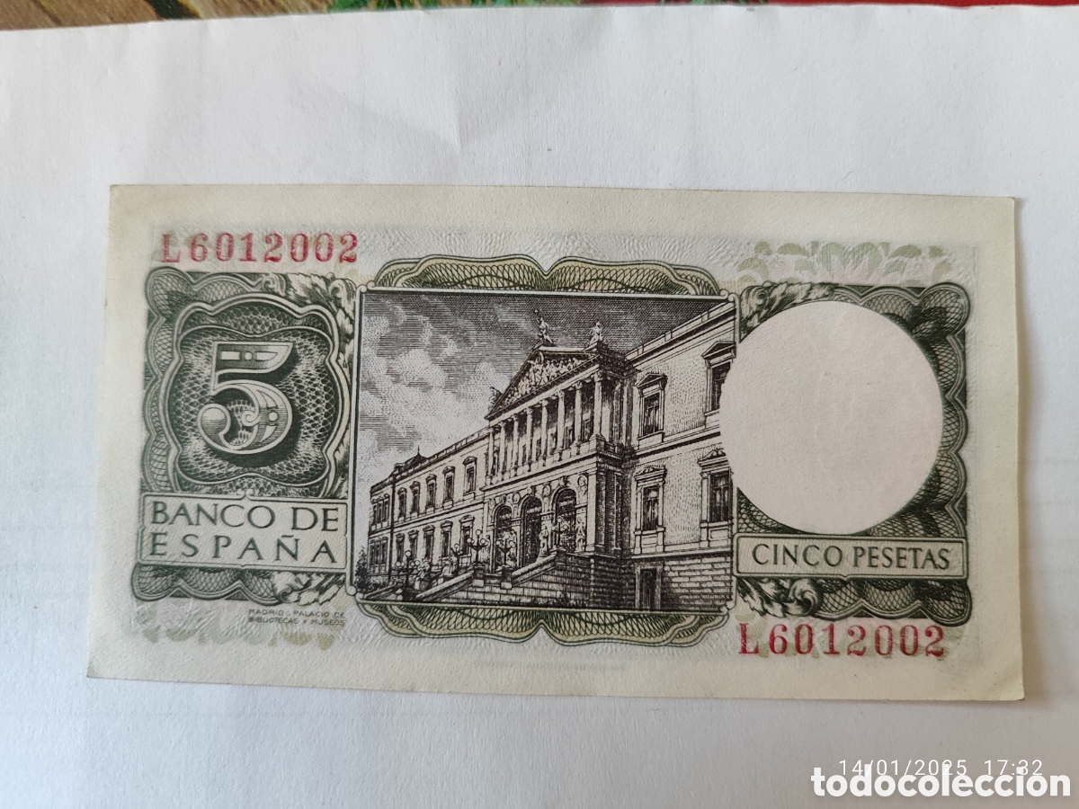 Monedas ib&eacute;ricas: 5 Pesetas 1954 Serie L6012002 - Foto 1