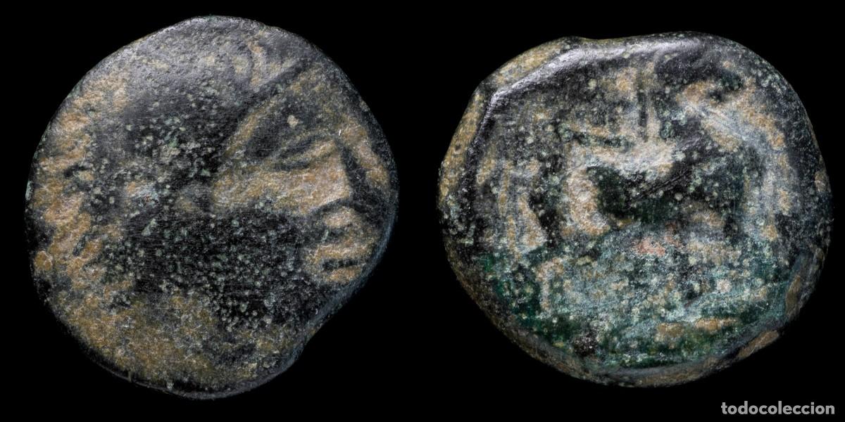 Monedas ib&eacute;ricas: Ancient Hispania Semis, SISAPO (Ciudad Real) - 20 mm / 7,01 gr.Male head right R/ Horse trotting ri