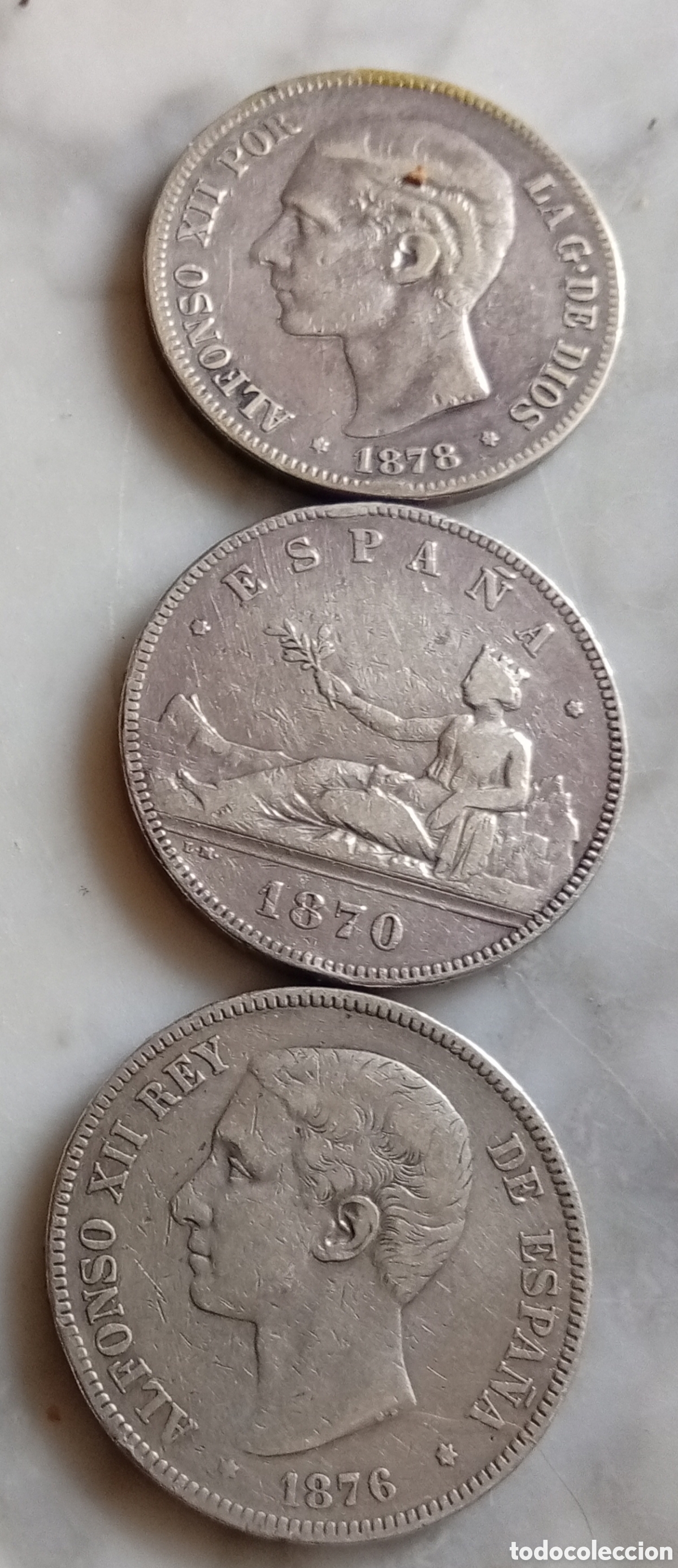 Monedas ib&eacute;ricas: Monedas antiguas 1878 Alfonso Xll, Gbierno Provisional, Alfonso XIII 1876
