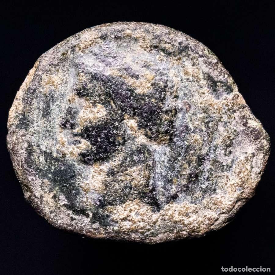 Monedas ib&eacute;ricas: Cartagineses, Hispania, 1/4 calco de bronce. 215-210 a.C. Tanit