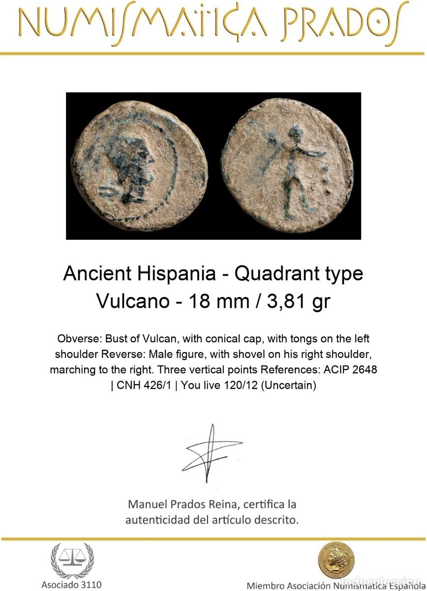 Monedas ib&eacute;ricas: Ancient Hispania - Quadrant type Vulcano - 18 mm / 3,81 gr - Foto 2