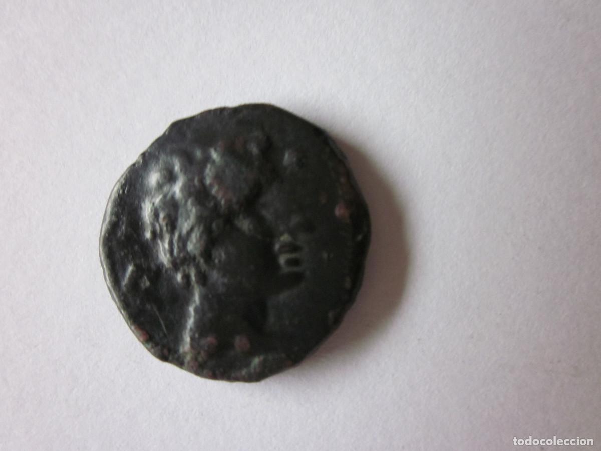 Monedas ib&eacute;ricas: Semis de Cese. Signo ib&eacute;rico Bel detr&aacute;s de busto y punto delante. Cesse. Vriante muy escasa..