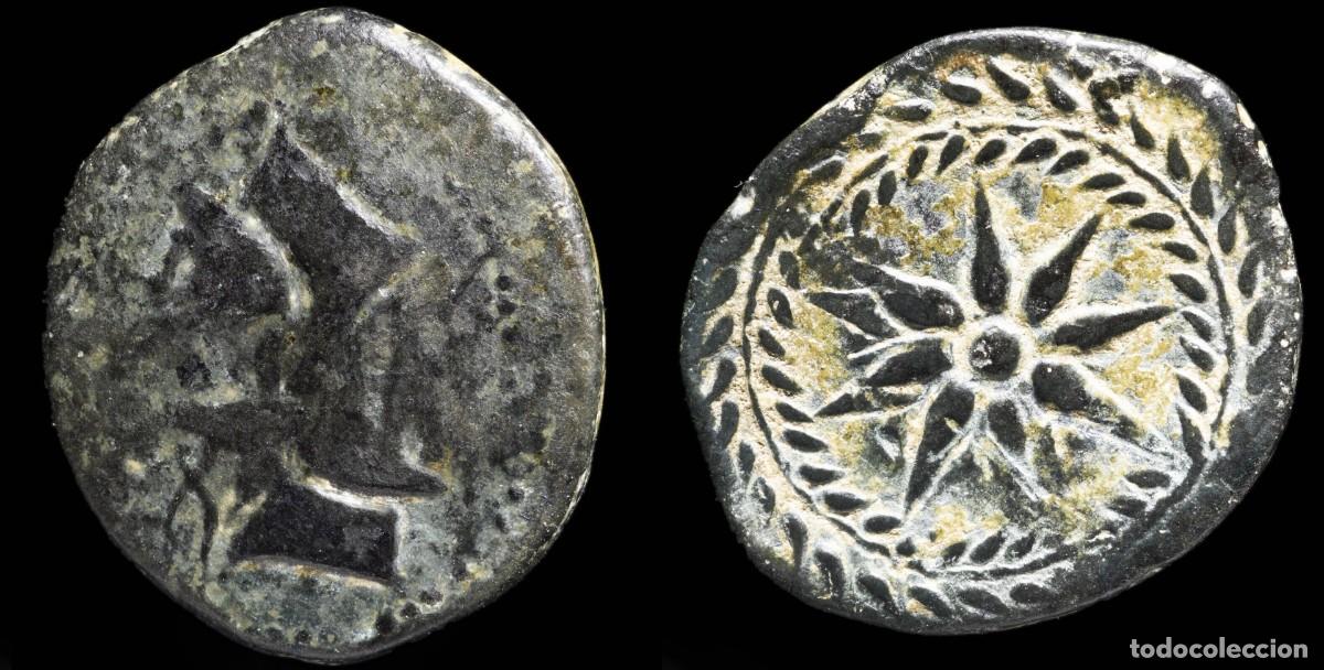 Monedas ib&eacute;ricas: Ancient Hispania - Malaca (Malaga) Ae As Double Wedge - 25 mm / 8.10 gr.