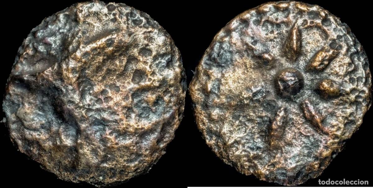 Monedas ib&eacute;ricas: Ancient Hispania - Malaca (Malaga) Ae Sextant - 12 mm / 1.46 gr.