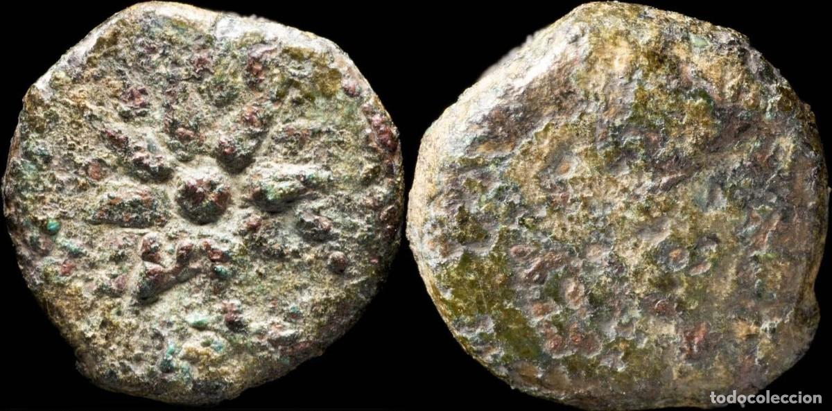 Monedas ib&eacute;ricas: Ancient Hispania - Malaca (Malaga) Ae Sextant - 13 mm / 2.11 gr.