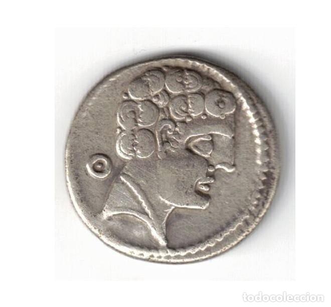 Monedas ib&eacute;ricas: DENARIO PLATA IBERICO BOLSKAN HUESCA SIGLO II-I AC JINETE LANZERO MONEDA IBERA