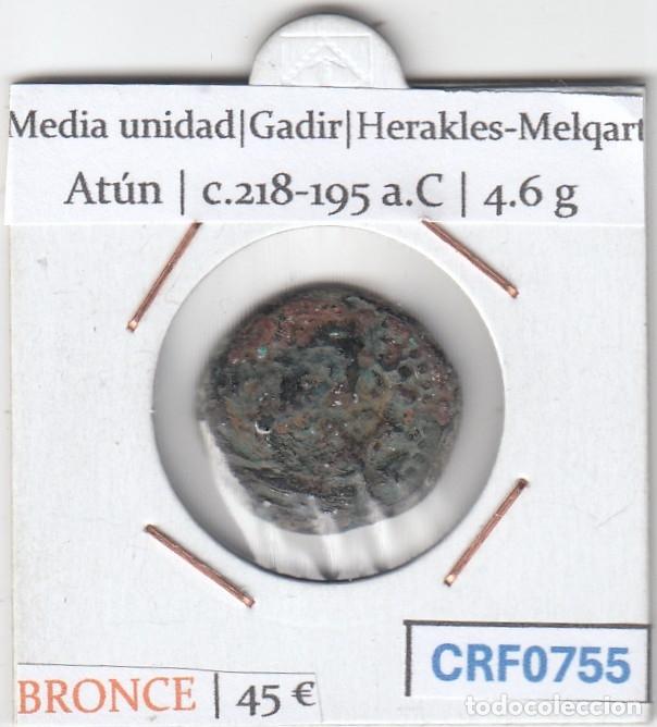 Monedas ib&eacute;ricas: CRF0755 MONEDA ROMANA MEDIA UNIDAD GADIR HERAKLES-MELQART ATUN 218-195 A.C