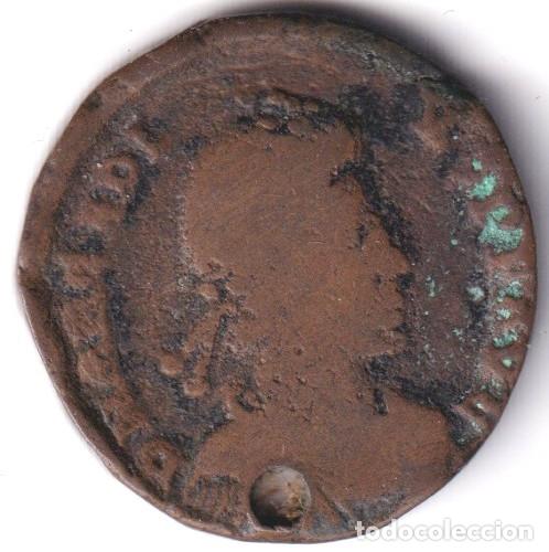 Monedas ib&eacute;ricas: FOLLIS ARCADIO AE3 MEDIA MAIORINA CECA ANTIOQUIA VIRTUS EXERCITI PERFORADA
