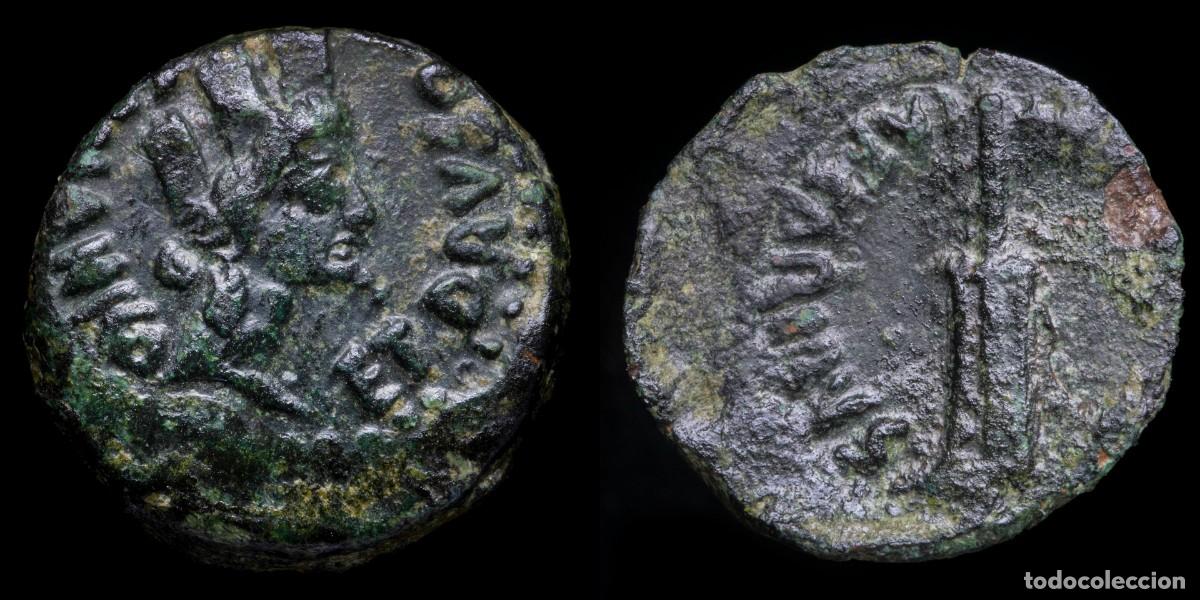 Monedas ib&eacute;ricas: Ancient Hispania -Tiberius Period Carteia Semis (San Roque, Cadiz) - 19 mm / 3,78 gr.