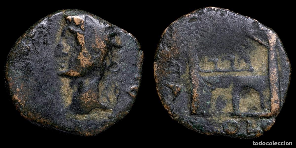 Monedas ib&eacute;ricas: Ancient Hispania - Tiberius As, Emerita Augusta (Merida) - 24 mm / 6,26 gr.
