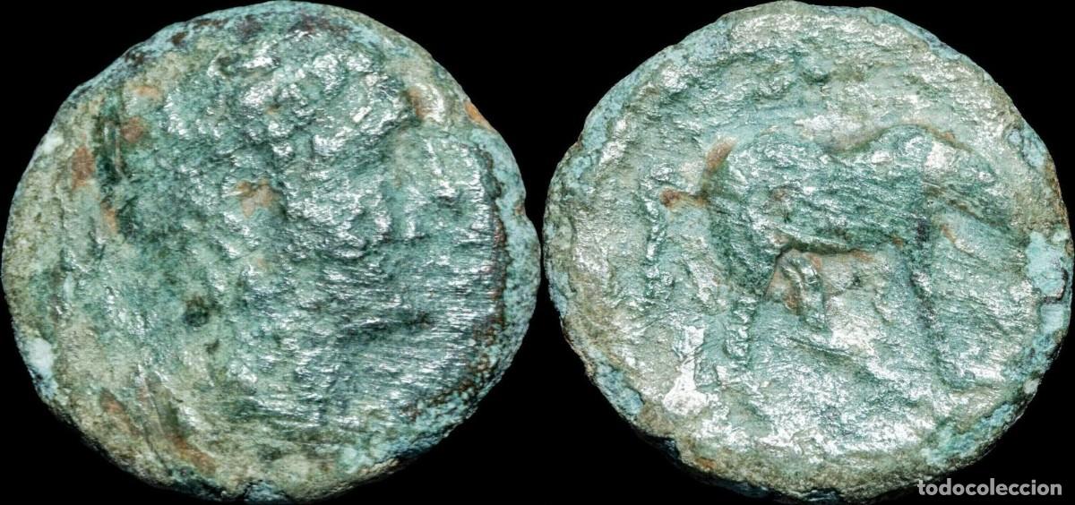 Moedas ib&eacute;ricas: Ancient Hispania - Kese Tarraco (Tarragona) Ae Trient - 16 mm / 3.86 gr.