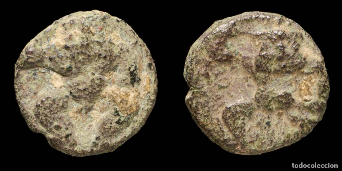 Moedas ib&eacute;ricas: Ancient Hispania - Ebusus (Ibiza) Ae 1/8 Calco - 9 mm / 0.86 gr.