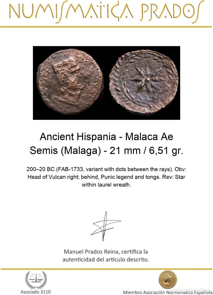 Monedas ib&eacute;ricas: Ancient Hispania - Malaca Ae Semis (Malaga) - 21 mm / 6,51 gr. - Foto 2
