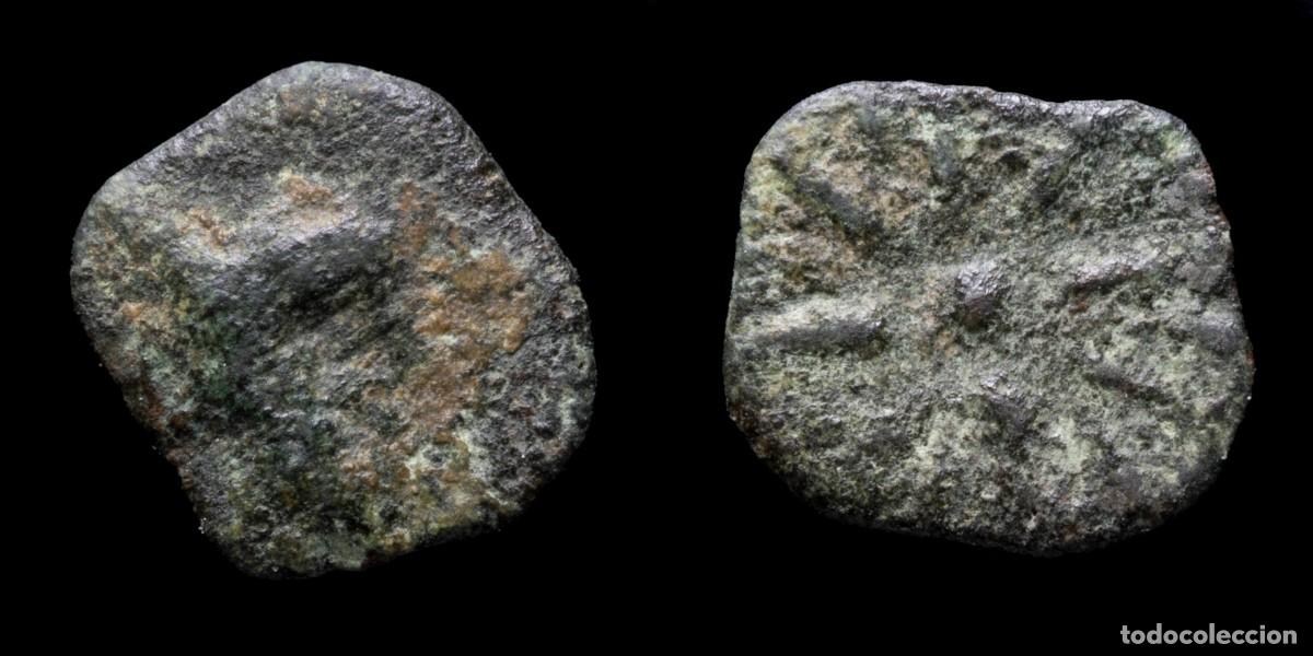 Monedas ib&eacute;ricas: Ancient Hispania - Malaca Ae Sextant (Malaga) - 9 mm / 0,28 gr.