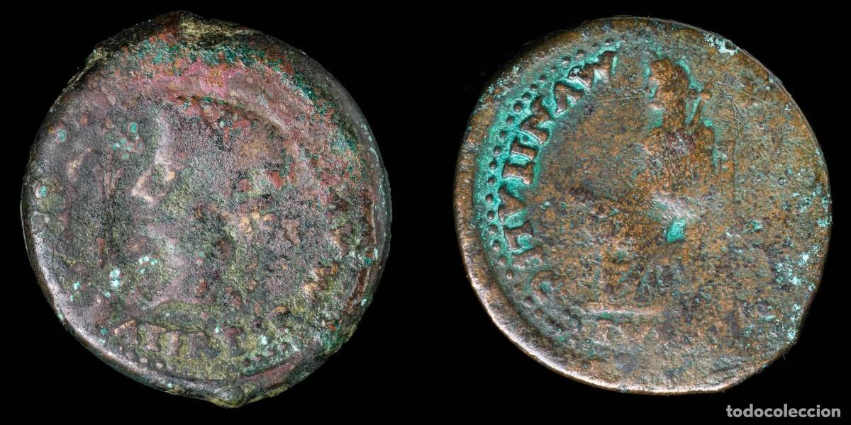 Monedas ib&eacute;ricas: Ancient Hispania - Tiberius, Italica, Santiponce (Sevilla), Ae Dupondius - 38 mm / 31,59 gr
