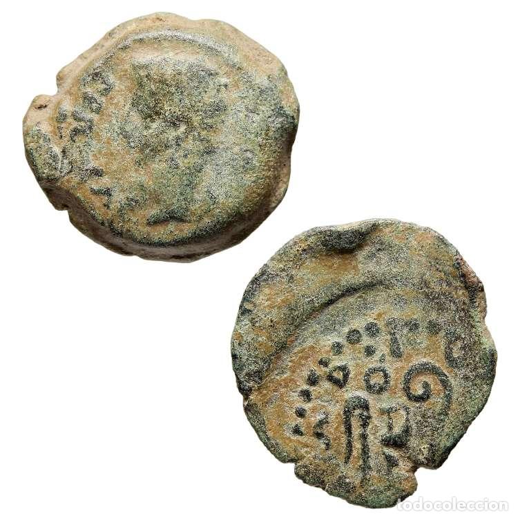 Monedas ib&eacute;ricas: Hispania Augusto &AElig; Cuadrante - Julia Traducta - Apex simpulum. 842-M
