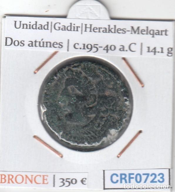 Monedas ib&eacute;ricas: CRF0723 MONEDA UNIDAD GADIR HERAKLES-MELQART DOS ATUNES 195-40 A.C