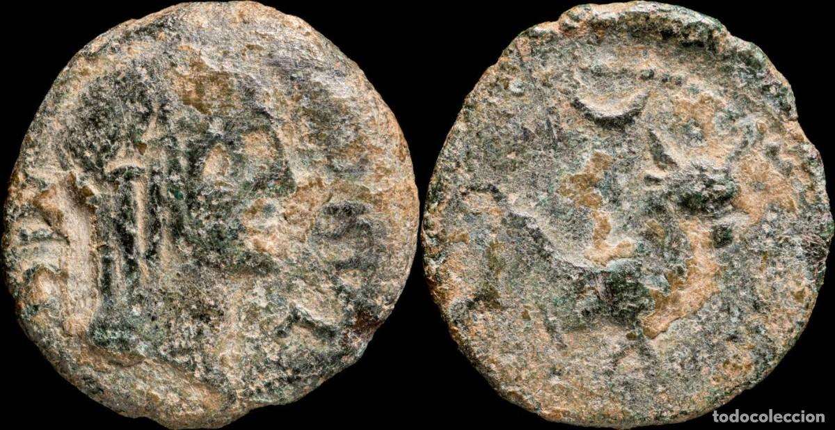 Monedas ib&eacute;ricas: Ancient Hispania - Obulco, Porcuna (Ja&eacute;n) Ae Semis. 21 mm / 5,33 gr.laureate head of Apollo right bu