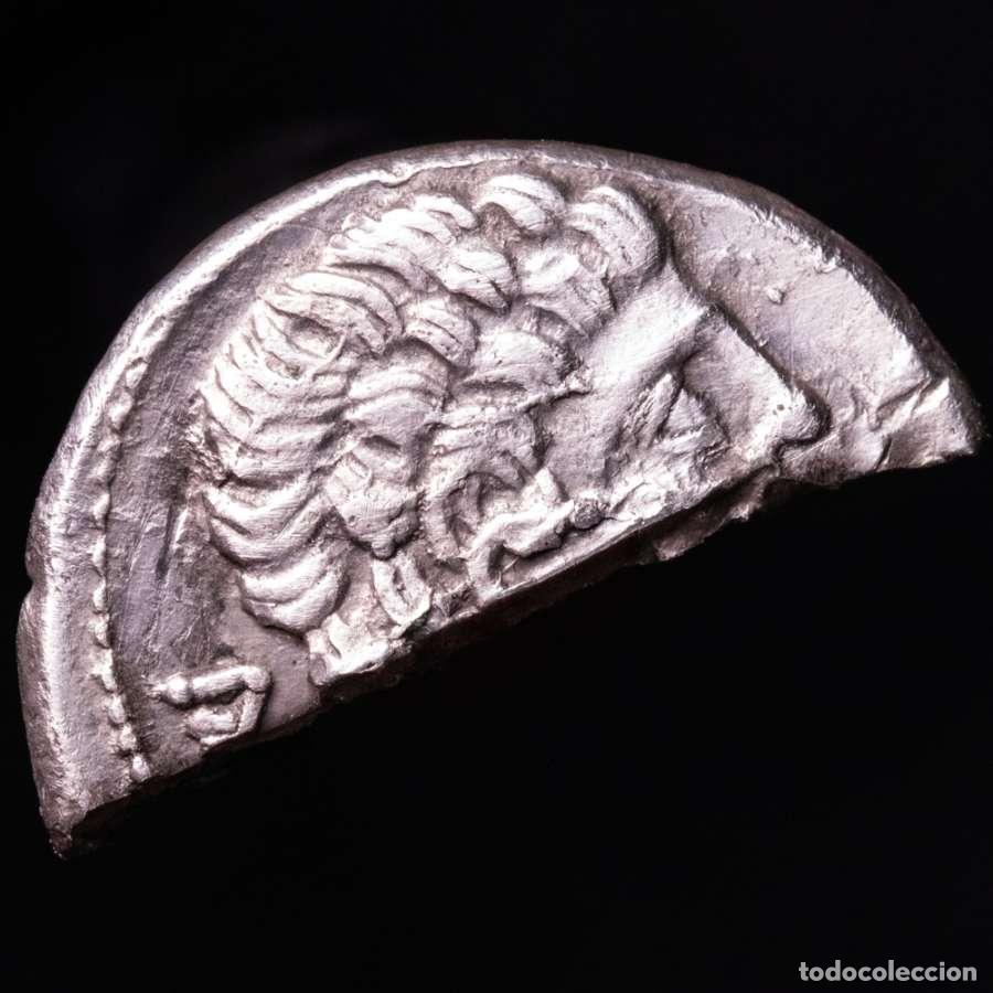 Monedas ib&eacute;ricas: Hispania Ant&iacute;gua Conterbia Carbica (Cuenca) denario forrado partido.