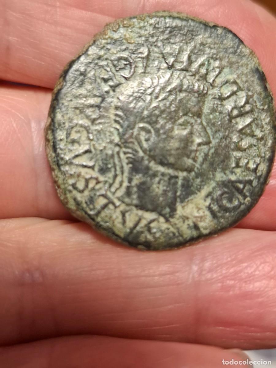 Moedas ib&eacute;ricas: MONEDA DE UN AS DE TIBERIO DE CALAGURRIS (CALAHORA, LA RIOJA) ESPECTACULAR