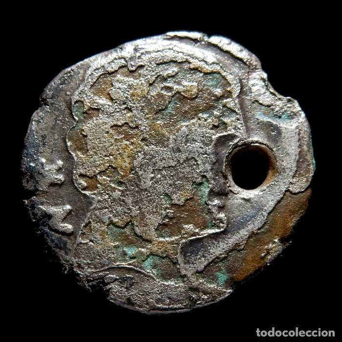 Monedas ib&eacute;ricas: Hispania Ant&iacute;gua - Bolskan (Huesca) denario forrado. Jinete lancero