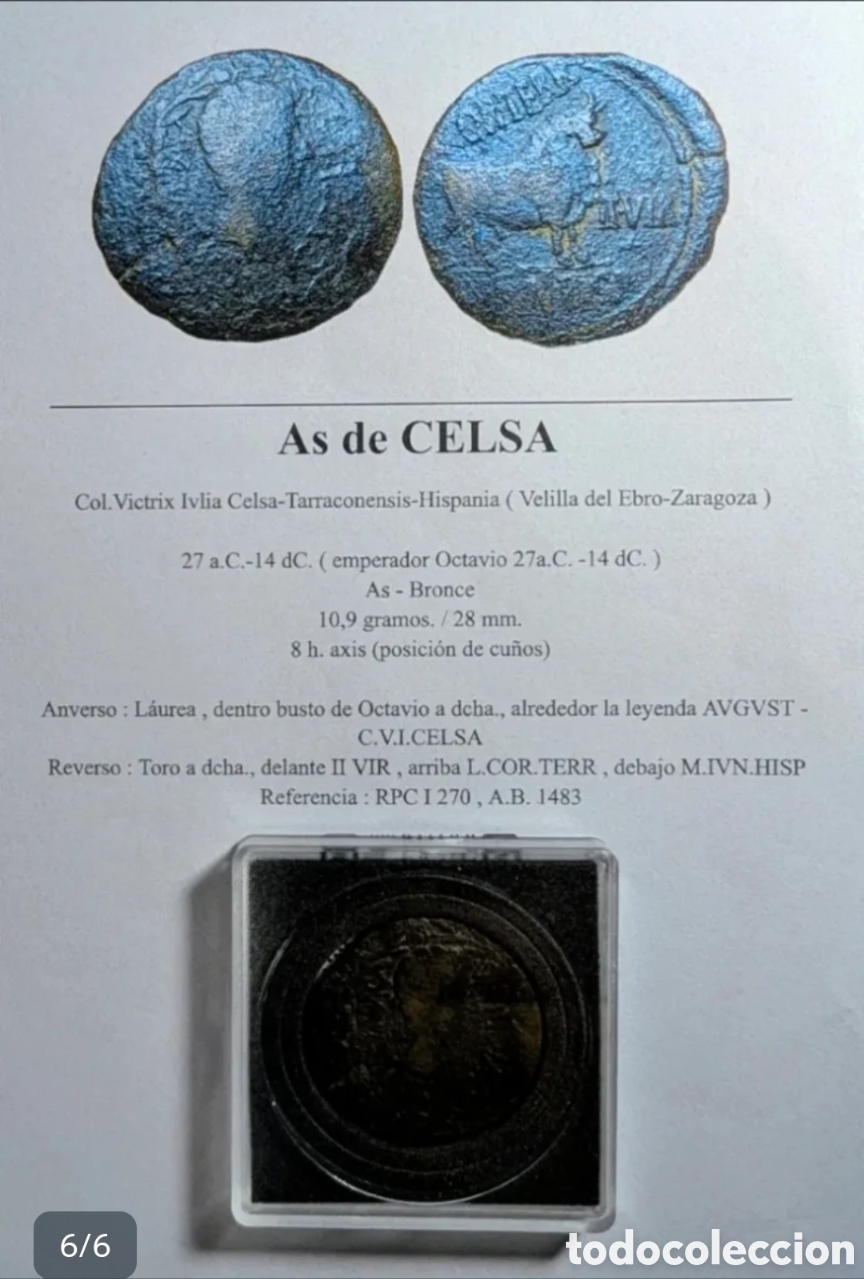 Monedas ib&eacute;ricas: As hispano-romano Celsa 27 a.C.-14 d.C. Augusto - Foto 5
